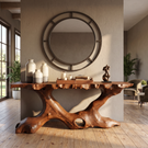 Console Table Solid Wood with Organic Tree Root Base for Entryway Decor