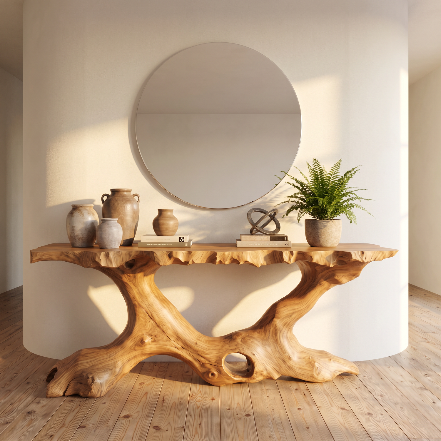 Console Table Solid Wood with Organic Tree Root Base for Entryway Decor