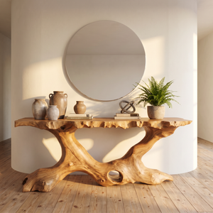 Console Table Solid Wood with Organic Tree Root Base for Entryway Decor
