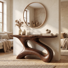 Modern Sculptural Solid Wood Console Table with Open Curved Base