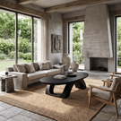 Coffee Table Solid Wood with Sculptural Twin Arch Base