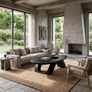 Coffee Table Solid Wood with Sculptural Twin Arch Base