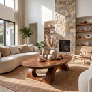Coffee Table Solid Wood with Sculptural Twin Arch Base