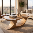 Coffee Table Solid Wood with Sculptural Ribbon Base for Living Room