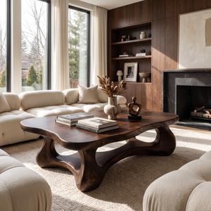 Coffee Table Solid Wood with Sculptural Interconnected Arch Base