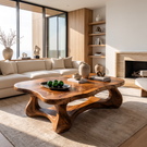 Coffee Table Solid Wood with Sculptural Interconnected Arch Base