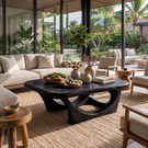 Coffee Table Solid Wood with Sculptural Interlocking Loop Base