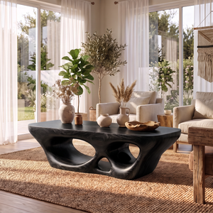 Coffee Table Solid Wood with Sculptural Multi Arch Base for Living Room