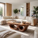 Coffee Table Solid Wood with Sculptural Multi Arch Base for Living Room
