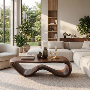 Solid Wood Coffee Table with Continuous Wave Hollow Base