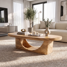 Coffee Table Solid Wood with Sculptural Crescent Loop Base