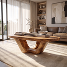 Coffee Table Solid Wood with Sculptural Double U Loop Base