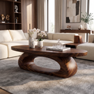 Coffee Table Solid Wood with Sculptural Oval Loop Base for Living Room