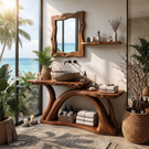 Bathroom Vanity Solid Wood with Sculptural Arch Base and Open Shelf Storage