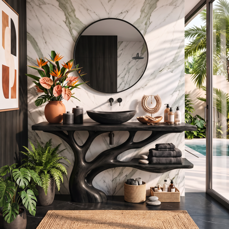 Bathroom Vanity Solid Wood with Sculptural Branch Base