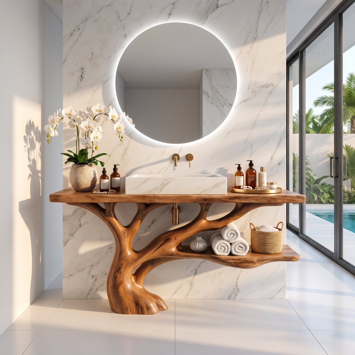 Bathroom Vanity Solid Wood with Sculptural Branch Base