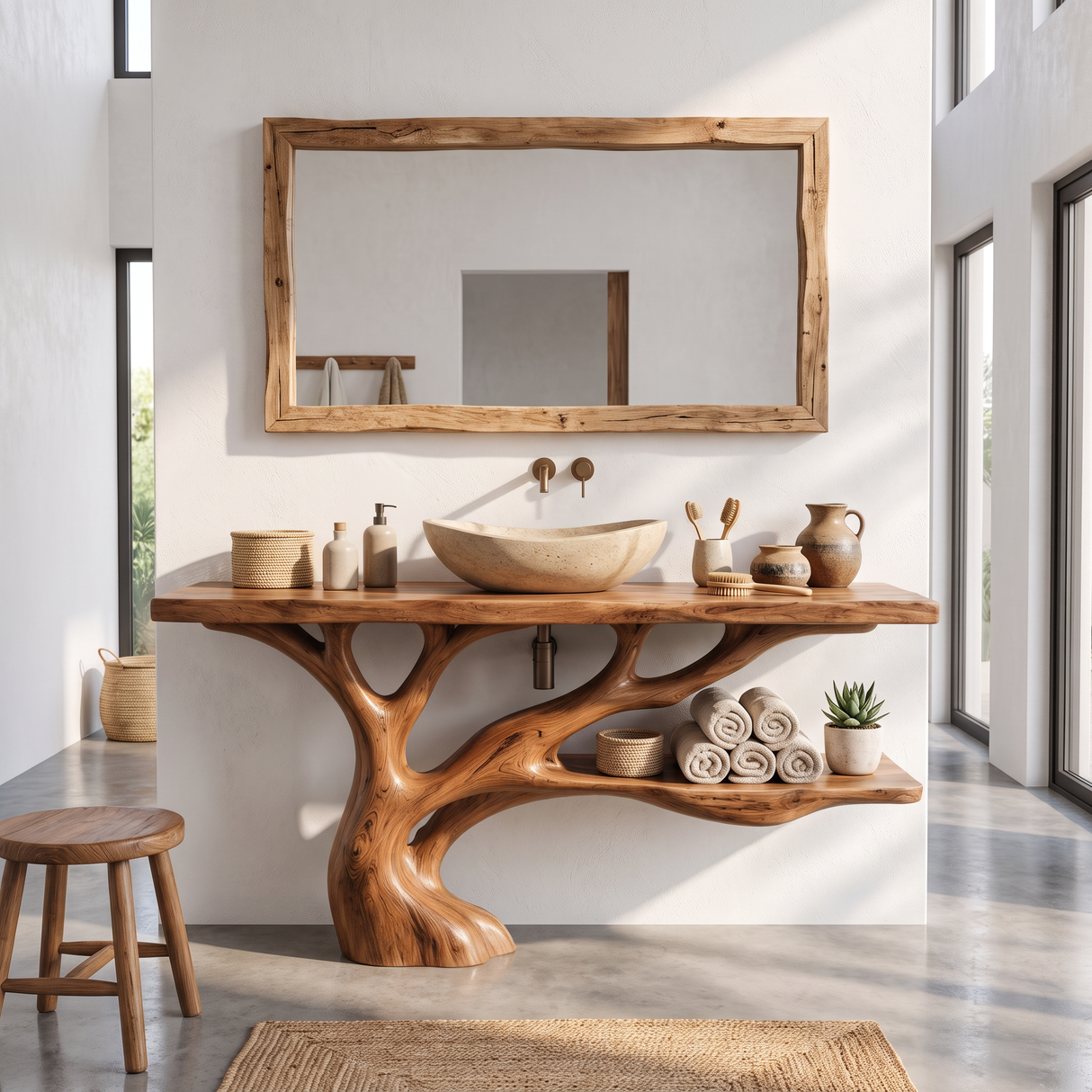 Bathroom Vanity Solid Wood with Sculptural Branch Base