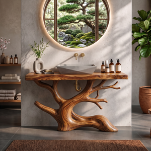 Bathroom Vanity Solid Wood with Sculptural Tree Branch Base