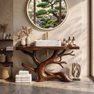 Bathroom Vanity Solid Wood with Sculptural Tree Branch Base