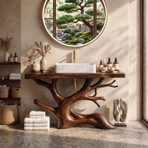 Bathroom Vanity Solid Wood with Sculptural Tree Branch Base