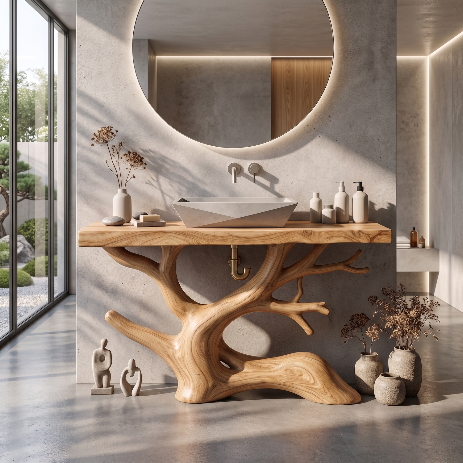Bathroom Vanity Solid Wood with Sculptural Tree Branch Base