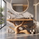 Bathroom Vanity Solid Wood with Sculptural Tree Branch Base