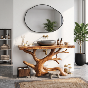 Bathroom Vanity Solid Wood with Sculptural Tree Branch Base