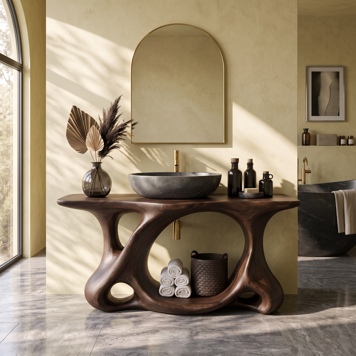 Bathroom Vanity Solid Wood with Sculptural Multi Arch Base