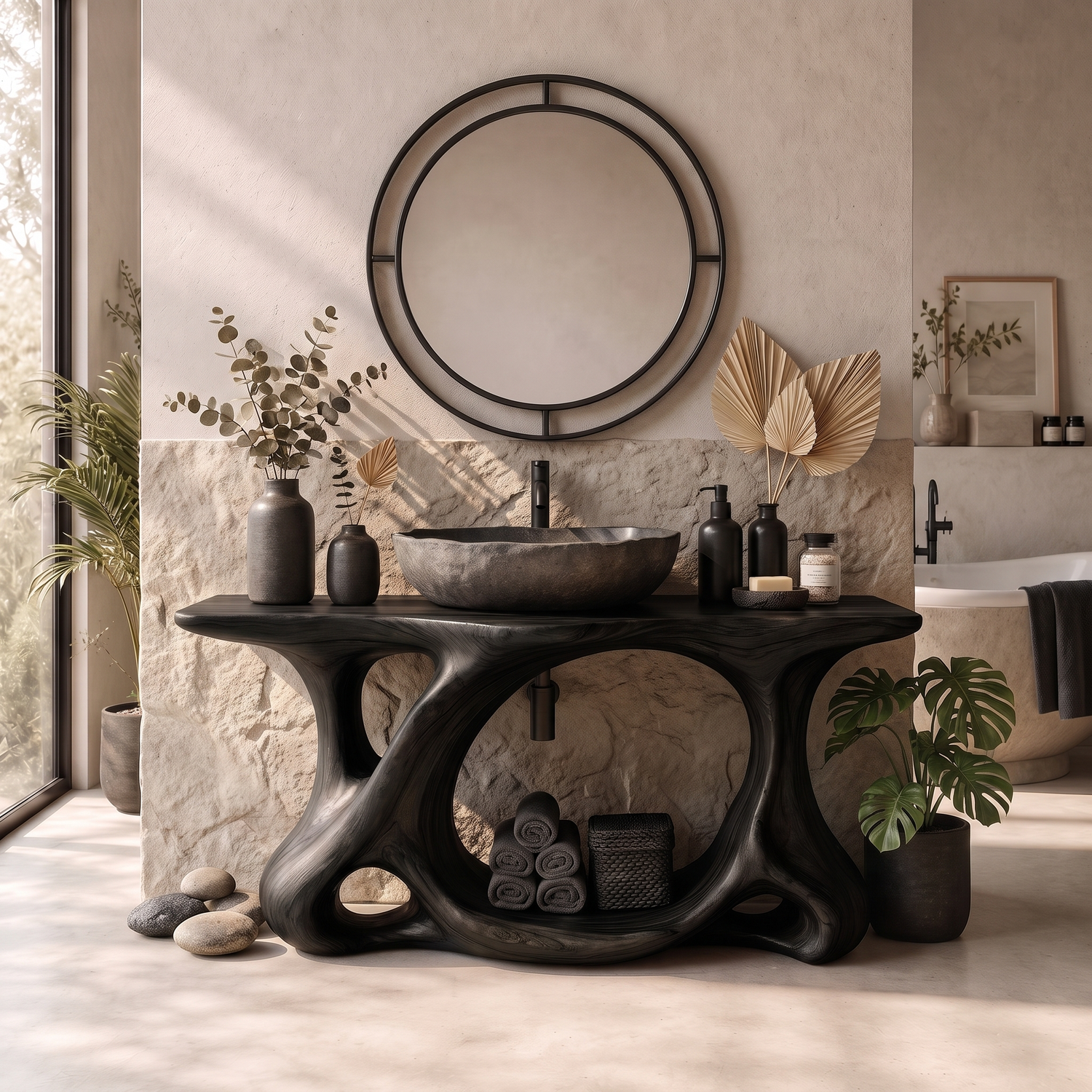 Bathroom Vanity Solid Wood with Sculptural Multi Arch Base
