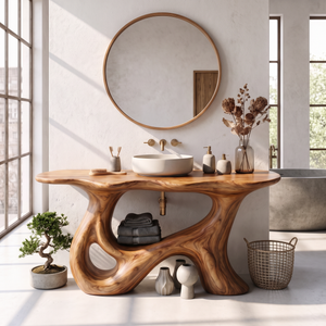 Bathroom Vanity Solid Wood with Sculptural Open Loop Base