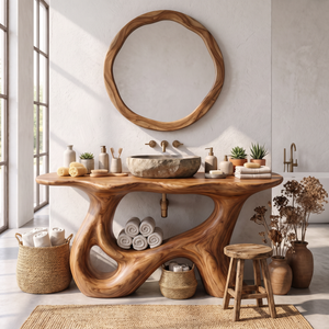Bathroom Vanity Solid Wood with Sculptural Open Loop Base