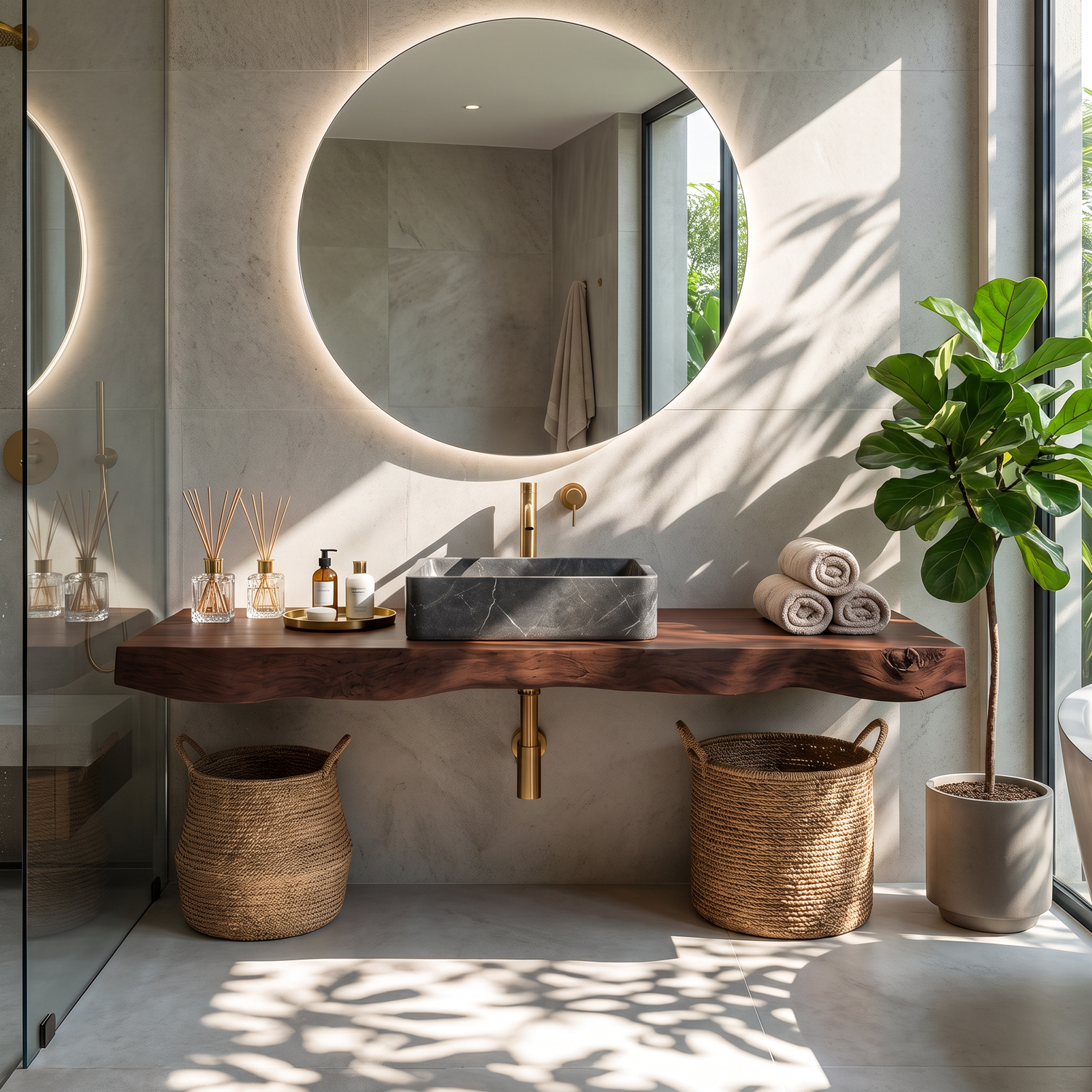 Bathroom Vanity Solid Wood with Floating Live Edge Countertop