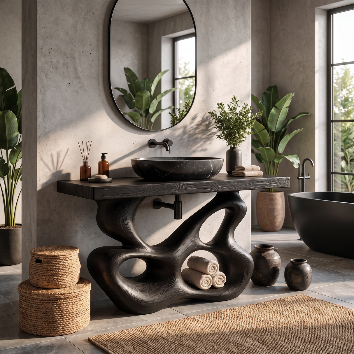 Bathroom Vanity Solid Wood with Sculptural Multi Loop Base