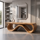 Bench Solid Wood with Sculptural Infinity Loop Base for Entryway Seating