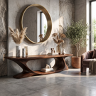 Bench Solid Wood with Sculptural Sweeping Arch Base for Entryway Seating