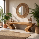 Bench Solid Wood with Twin Sculptural Curve Legs