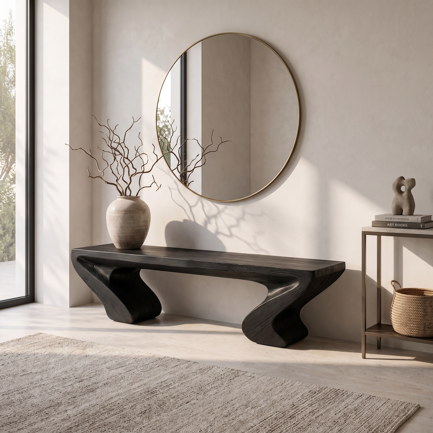 Bench Solid Wood with Twin Sculptural Curve Legs