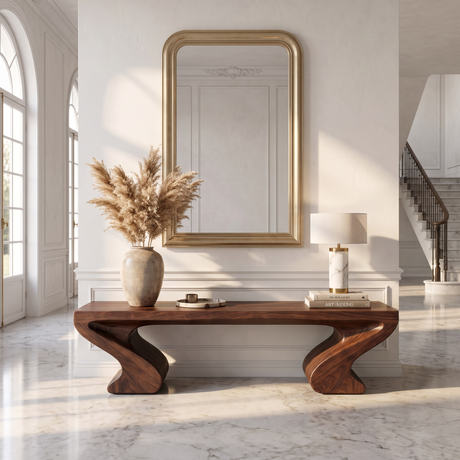 Bench Solid Wood with Twin Sculptural Curve Legs