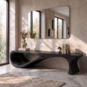Bench Solid Wood with Sculptural Infinity Loop Base