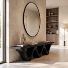 Bench Solid Wood with Sculptural Triple Wave Base