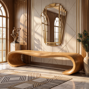 Bench Solid Wood with Sculptural Waterfall Loop Base for Entryway Seating