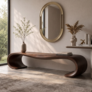 Bench Solid Wood with Sculptural Waterfall Loop Base for Entryway Seating