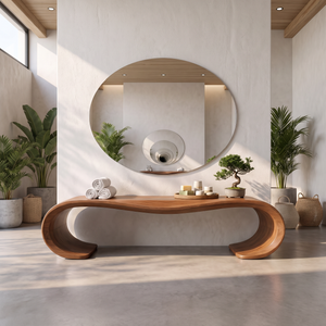 Bench Solid Wood with Sculptural Waterfall Loop Base for Entryway Seating
