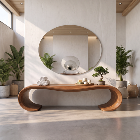 Bench Solid Wood with Sculptural Waterfall Loop Base for Entryway Seating