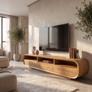 Solid Wood Entertainment Unit Curved Storage Media Console Organic Modern TV Cabinet