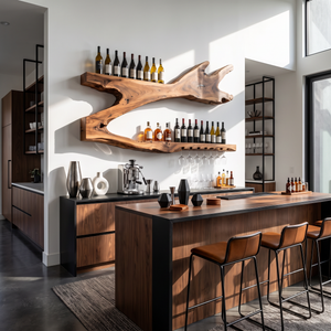 Wall Mounted Wine Rack Solid Wood Organic Branch Shelves for Home Bar