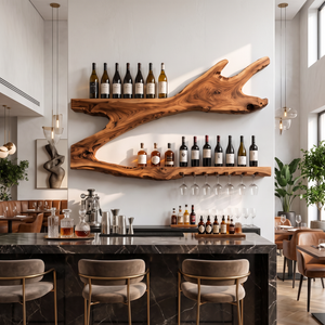 Wall Mounted Wine Rack Solid Wood Organic Branch Shelves for Home Bar
