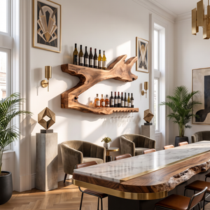 Wall Mounted Wine Rack Solid Wood Organic Branch Shelves for Home Bar