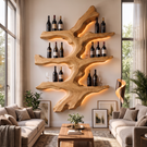 Wall Mounted Wine Rack Solid Wood Tree Branch Shelves