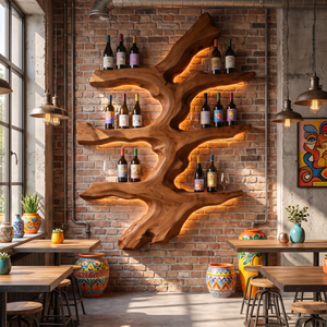 Wall Mounted Wine Rack Solid Wood Tree Branch Shelves